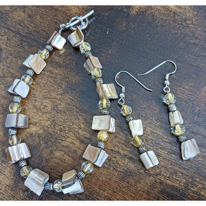 Handcrafted Mother of Pearl Bracelet and Earrings Set Womens Fashion Jewelry
